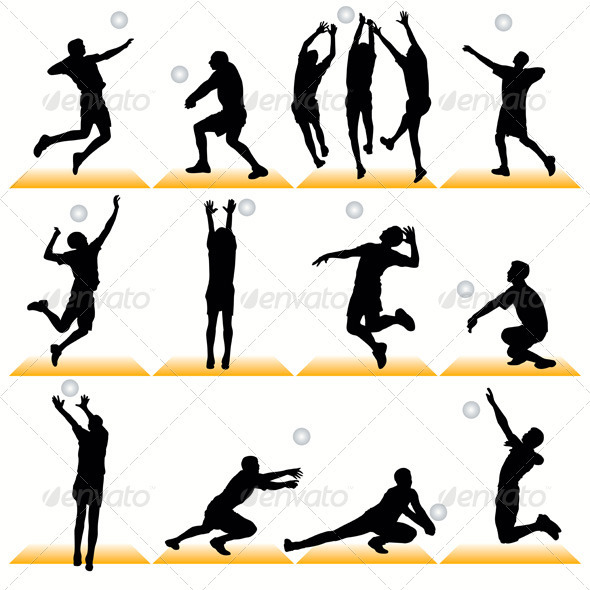 Voleyball Players Silhouettes Set