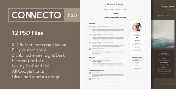 Connecto – Modern vCard Resume PSD Template