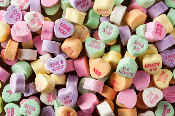 Colorful Conversation Hearts Candy Stock Photo by bhofack2
