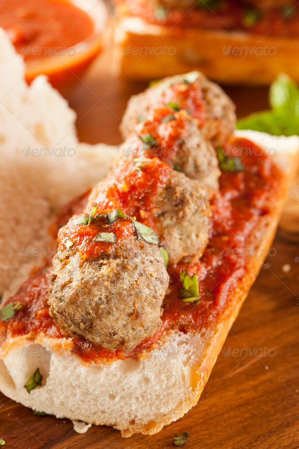 Hot and Homemade Spicy Meatball Sub Sandwich