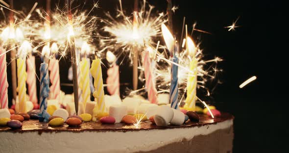 Birthday Cake with Sparkler and Candles