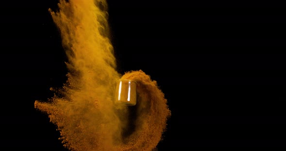 Turmeric, curcuma longa, Powder falling against Black Background, Indian Spice, Slow Motion 4K alt