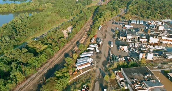 Aerial Panoramic View on of Industrial Zone Chemical Factory Production alt