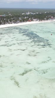 Tanzania  Vertical Video of Low Tide in the Ocean Near the Coast of Zanzibar Slow Motion alt
