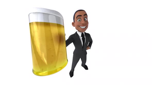 Fun 3D cartoon business man with a beer alt