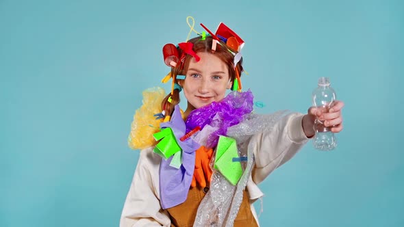 Girl with garbage on herself.