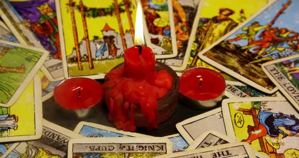 Tarot Cards And Red Candles 05