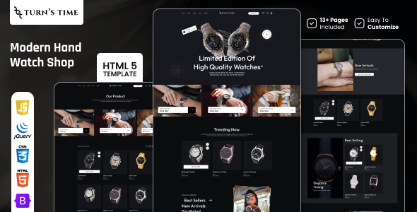 Turnstime - Modern Hand Watch Shop eCommerce HTML5 Template by Evonicmedia