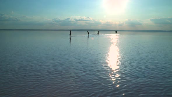 Happy Kids Having Fun On The Salt Lake alt