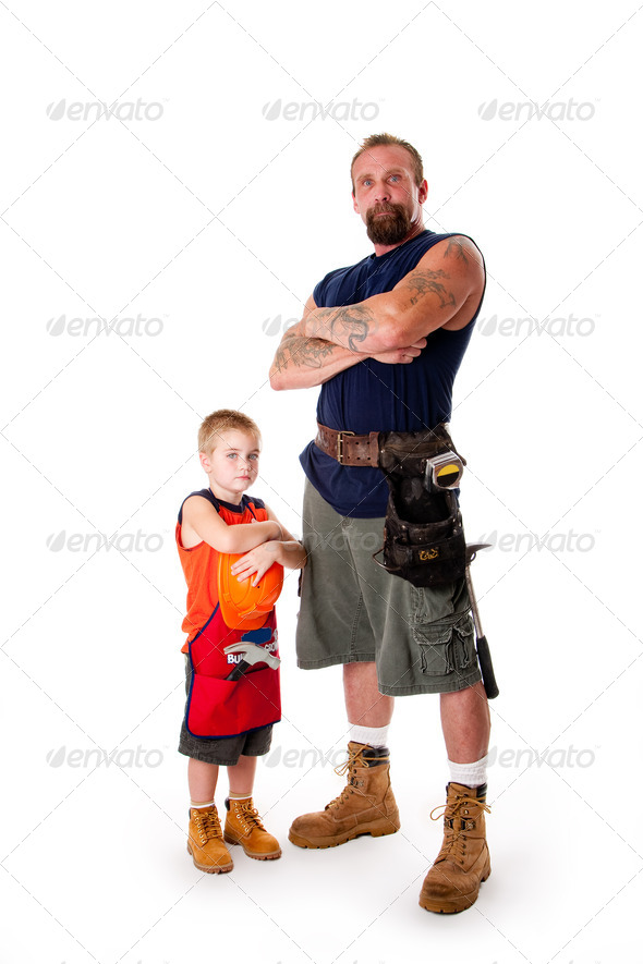 Father and son ready for construction - Stock Photo - Images