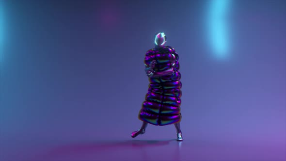 Cyberpunk Guy Dancing on a Disco Background alt