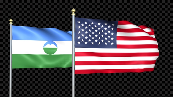 Kabardino-Balkaria And United States Two Countries Flags Waving alt