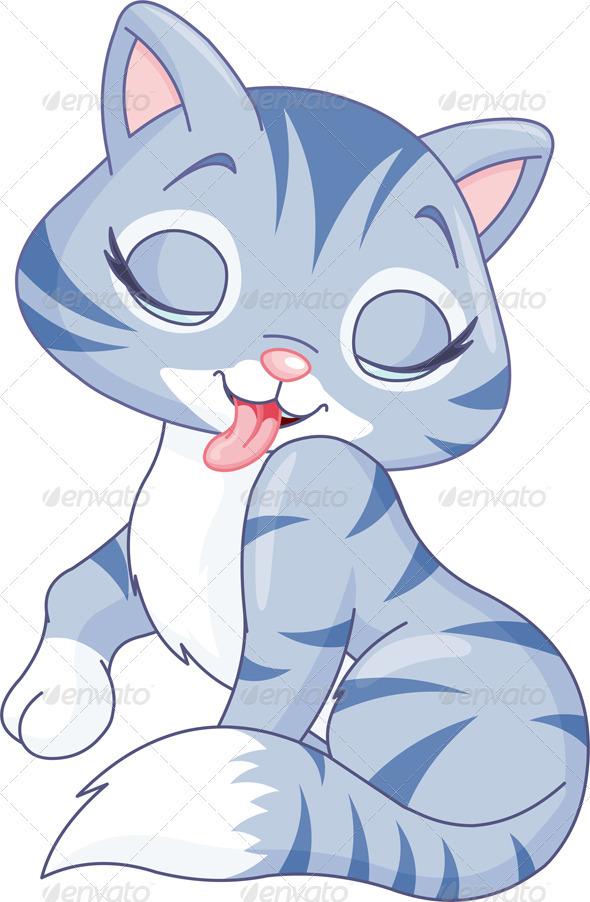 Cute kitten washing itself - Animals Characters