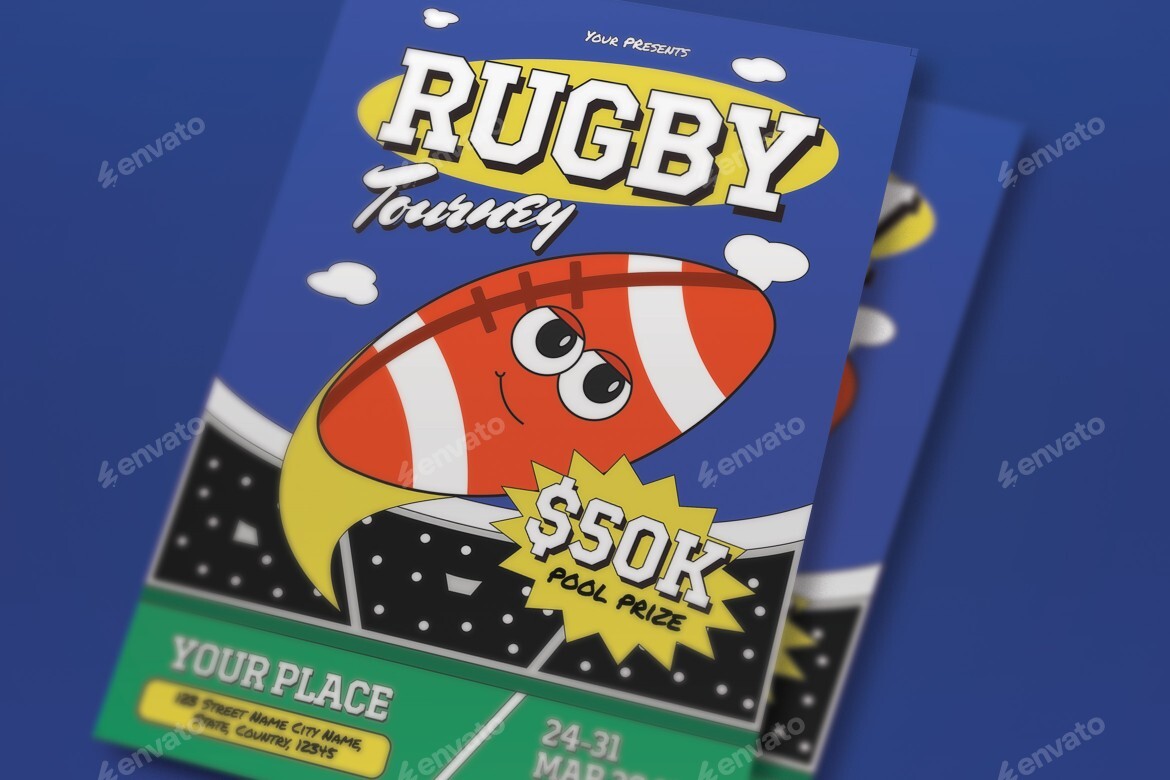Blue Quirky Rugby Tournament Flyer Set, Print Templates | GraphicRiver