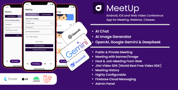 MeetUp - Android, iOS and Web Video Conference App for Meeting, Webinar, Classes