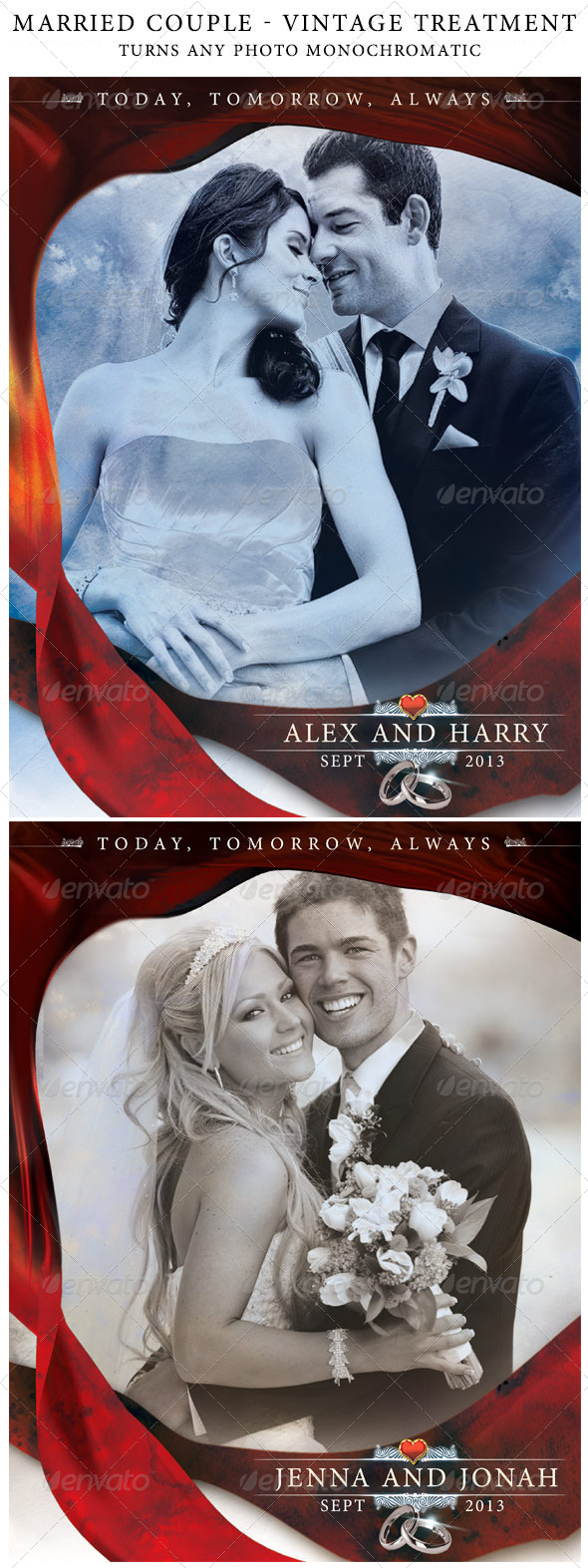 Vintage "Just Married" Photo Treatment Template - Clubs & Parties Events