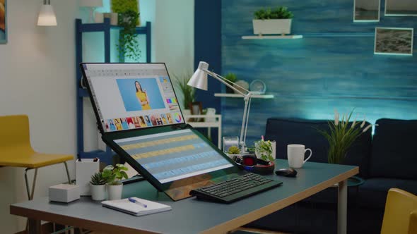 Empty Photography Studio with Retouching Software alt