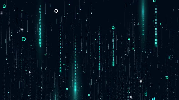Cryptocurrency Binary Matrix Digital Animation with Icons alt