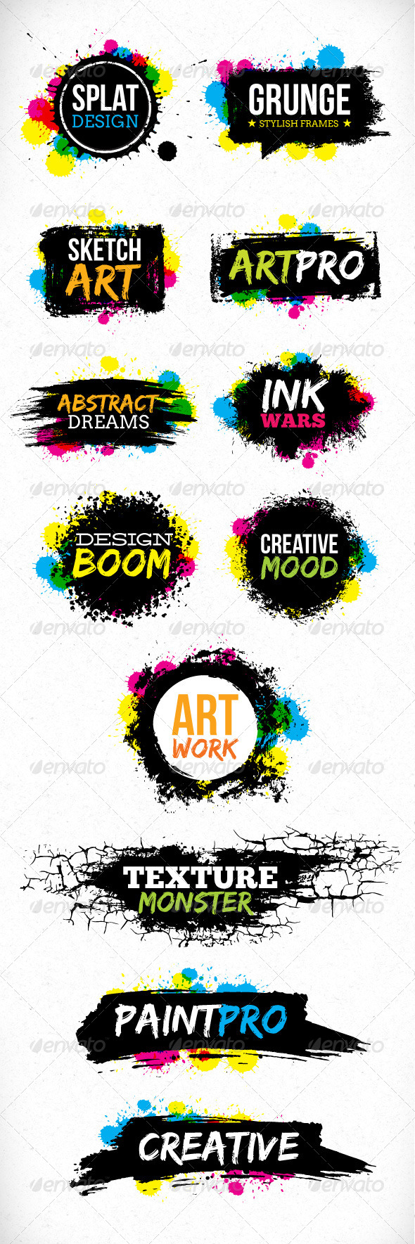 Grunge Blot Brush Vector Design Elements - Backgrounds Decorative