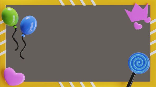 3D Animation of Polaroid With Two Balloons And Lollipop Model alt