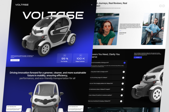Voltase EV Car Company Elementor Template Kit for Electric Vehicle Brands and Green Mobility Startup