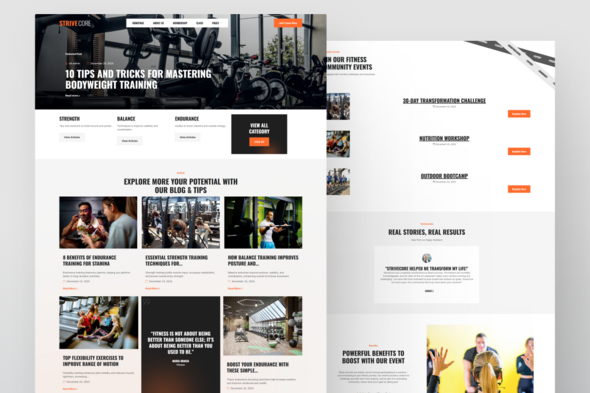 StriveCore Fitness & Gym Elementor Template Kit for Workout Studios, Personal Trainers, Health Clubs