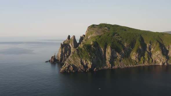 Drone View of the Rocky Cliffs of Cape Vatovskiy alt