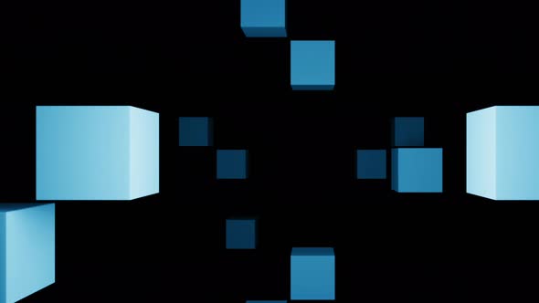 Abstract Minimalistic Background with Colorful Cubes Fly Towards the Screen alt
