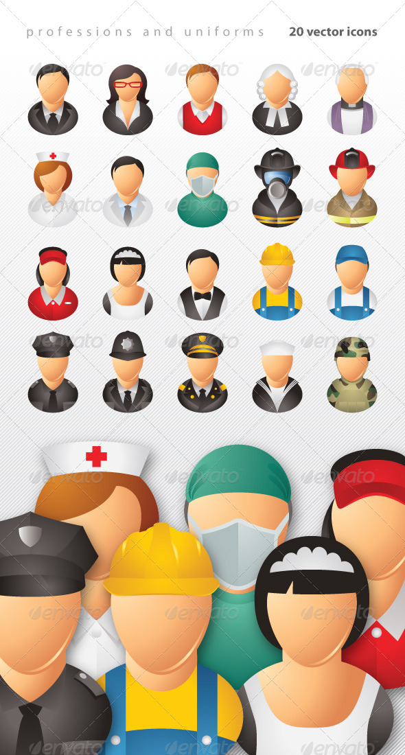 Professions and Uniforms Icons - People Characters