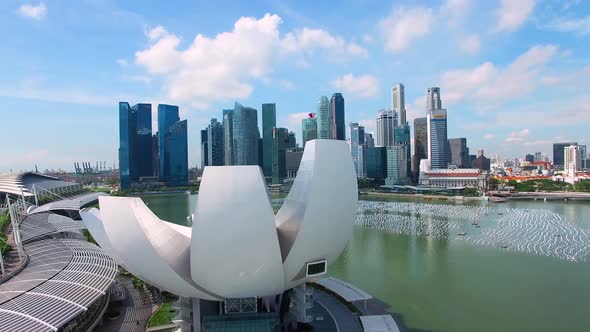 Aerial view of Marina Bay Sands Complex, Art Science Museum and Business District. Singapore