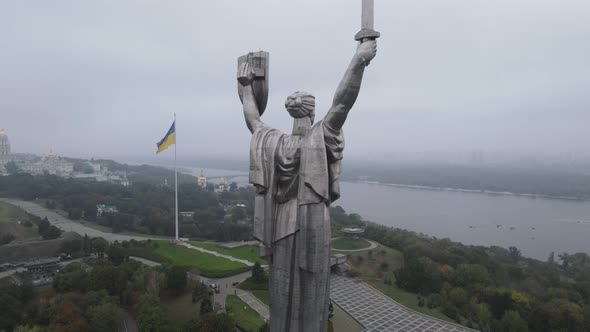 Symbol of Kyiv, Ukraine: Motherland Monument. Aerial View, Slow Motion. Kiev alt