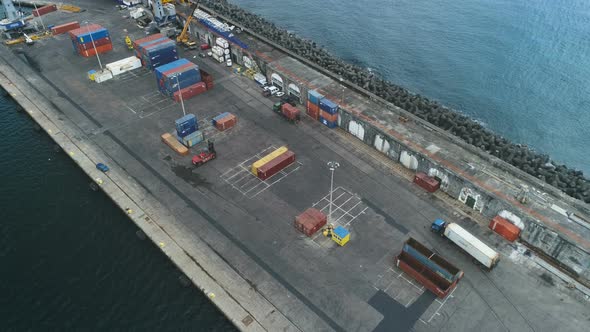 Aerial View Of Cargo Truck Entering Port Dock