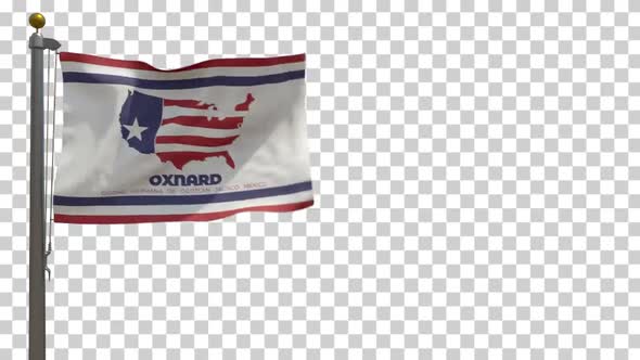 Oxnard City Flag (California, USA) on Flagpole with Alpha Channel - 4K alt