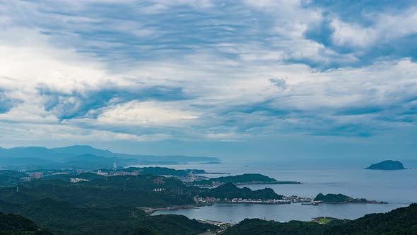 time lapse of harbour to the east china sea, view from Jiufen, Taiwan alt