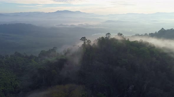 Drone view flying over sea of mist or fog Landscape High angle view alt
