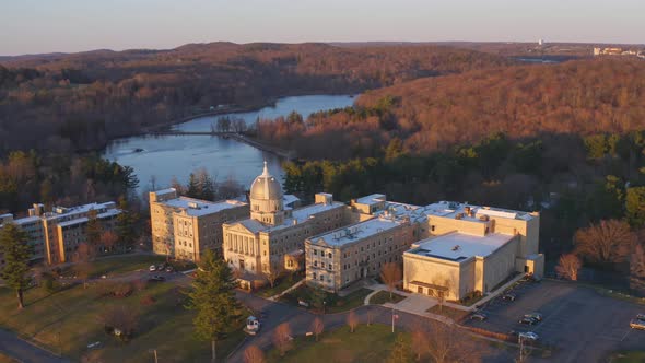 EF International Language Campus at Tarrytown city in Westchester County, New York. Aerial forward alt