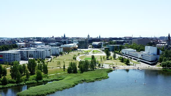 Helsinki Travel Aerial View of Töölönlahti Park, Finland House, Central Library