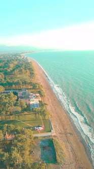 shooting from drone, on outskirts of Kobuleti with view of sea coast and beach. alt