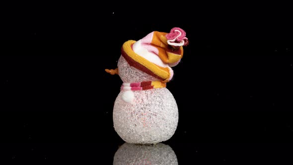 White Snowman with an Orange Nose, Rotating in a Seamless Loop on Black Background alt