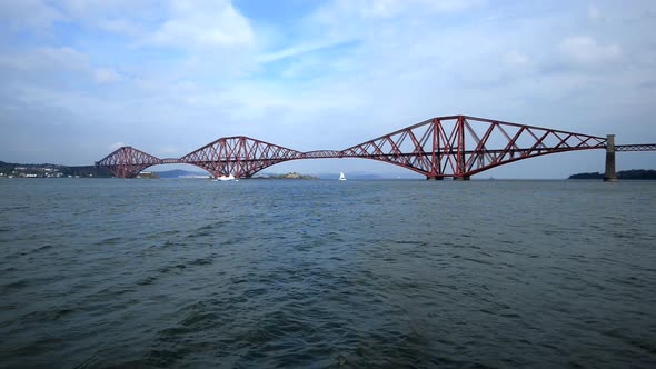 Famous Forth Bridge, with its red arches, in Edinburgh Scotland. Wide Angle shot alt