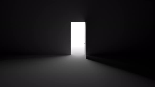 Opening the door in the dark, rays of light penetrate inside