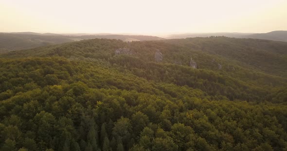 Dovbush Rocks in Carpathian Mountains at Sunrise, Bubnyshche, Ukraine alt