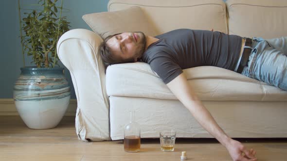 Drunk Man Sleeping on the Couch, Stock Footage | VideoHive
