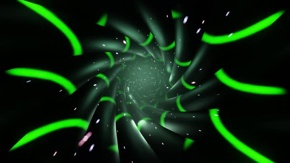 Abstract Vj Loop Endless Tunnel Visual With Green Neon Color Bands