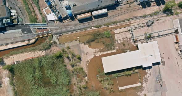 Aerial view chemical industry production building with tanks for the storage of materials alt