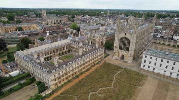 Clare College and King's College chapel Cambridge UK drone aerial view alt