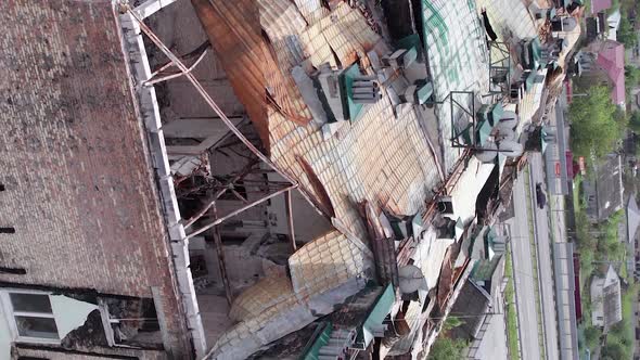 Vertical Video of a Damaged House During the War in Ukraine alt