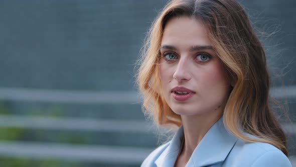 Female Portrait Closeup Face with Perfect Skin Makeup Stylish Young Caucasian Blonde Girl Millennial alt