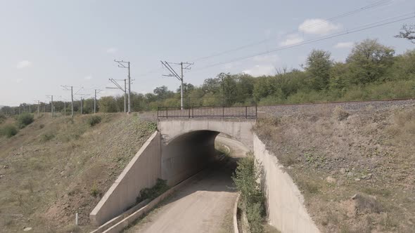 Aerial view of empty Railway bridge in Samtskhe-Javakheti region, Georgia. alt