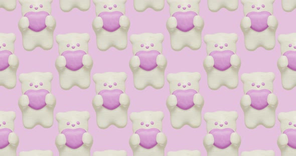 Minimal motion 3d art. Cookies cutie Bear seamless animation pattern.